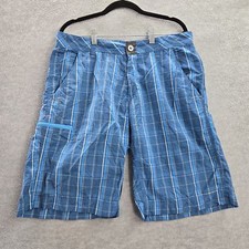 Columbia Men Activewear Shorts 34 Blue Nylon Omni-Shade Plaid Chino Fishing Hike