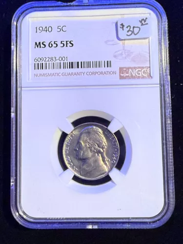1940 JEFFERSON NICKEL NGC MS 65 5FS