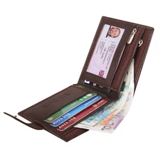 Mans Soft Leather Zip Pocket Wallet RFID Blocking Contactless Cards Protection