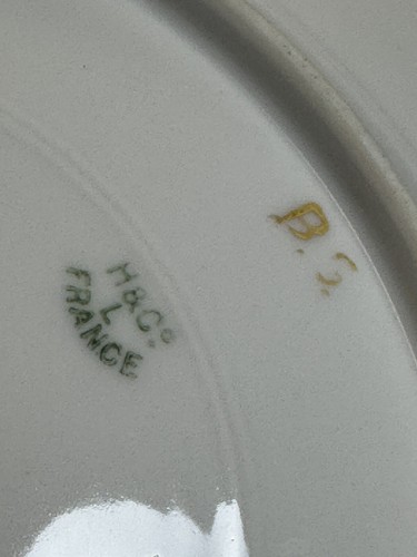 (12) Haviland 9.625" Green & Raised Gold Handpainted(?) DINNER PLATE - Blank 10 - Picture 15 of 16