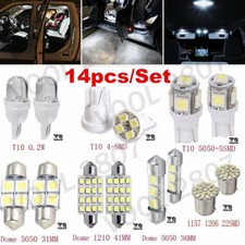 14pcs Led Interior Car Accessories Kit Map Dome License Plate Lights White
