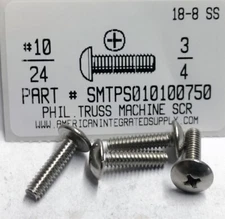 #10-24x3/4 Truss Head Phillips Machine Screws Stainless Steel (30)