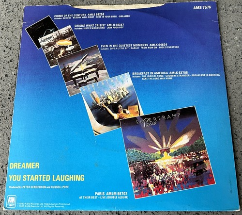 Supertramp - Dreamer - 7" Vinyl Single Record - 45 RPM - A&M Records - AMS 7576 - Picture 2 of 4