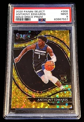 2020-21 Select Anthony Edwards Gold Disco Prizm #300 PSA 9 MINT Jersey #'d 5/10