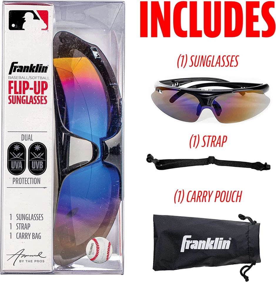 Franklin Sports 棒球 + 垒球太阳镜 - 男式 + 女式黑色 — 第 2/4 张图片