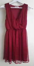 GLAMOUROUS Red Fit & Flare Wrap Mini Dress V Neck Maroon Lined Chiffon UK10 EU38