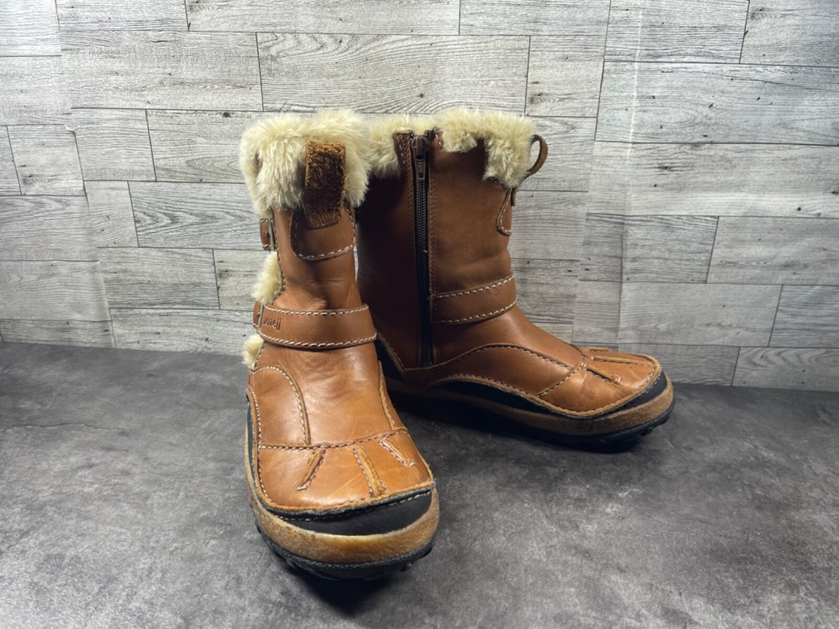 Merrell Boots Women 6M Taiga Shoes Brown Leather Fur Lined Straps