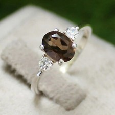 6x8mm Vintage Smoky Quartz 925 Sterling Sterling Silver Wedding Ring for Women