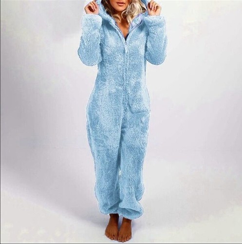 Men Women 1Onesie Fleece Jumpsuit Teddy Bear Hooded All In One Dressing Gown PJs - Picture 58 of 86
