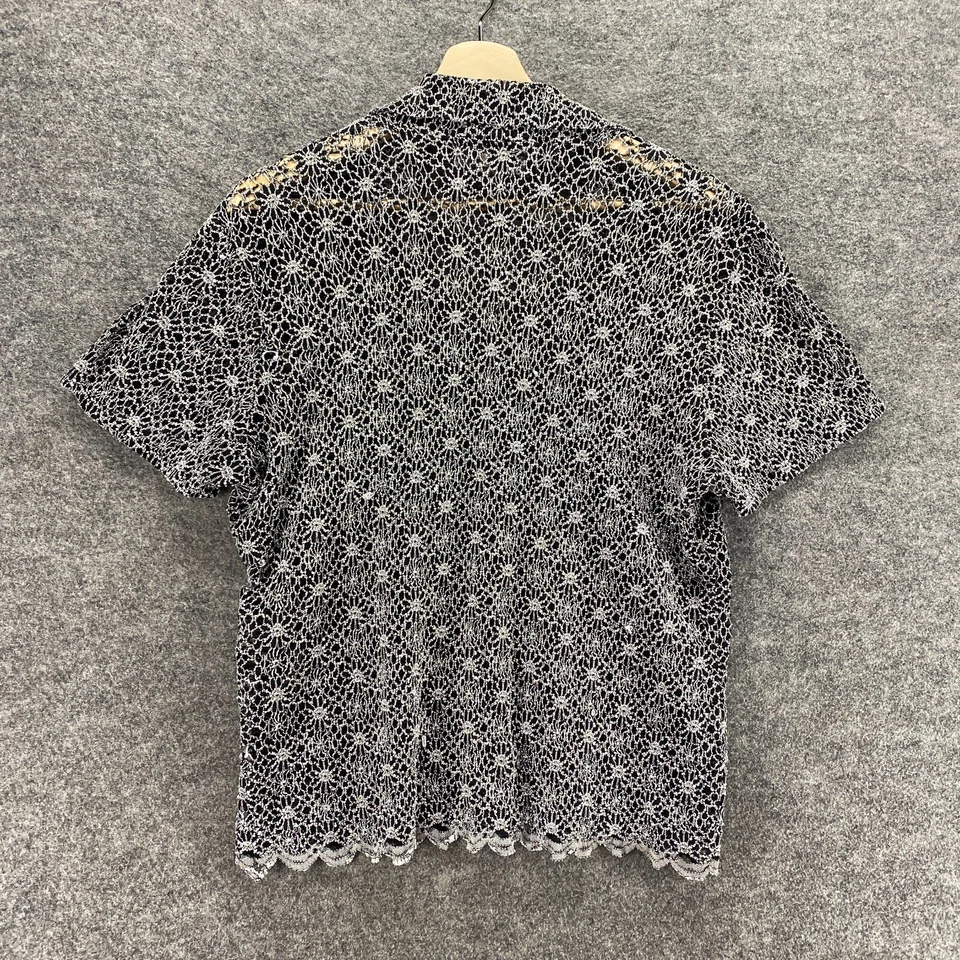 Blusa Dressbarn Mujer XL Negra Gloral Crochet Cuello Manga Corta Pullover Foto 2 de 4