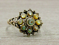 Vintage 925 sterling silver filigree abalone cluster ornate ring size 7.75 8