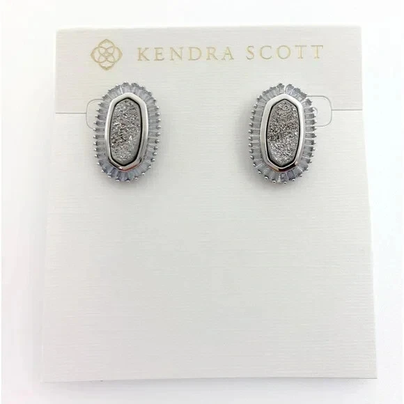 Kendra Scott Baguette Ellie Drusy Stud Earrings in Silver. Retail $98 - Image 2 of 4