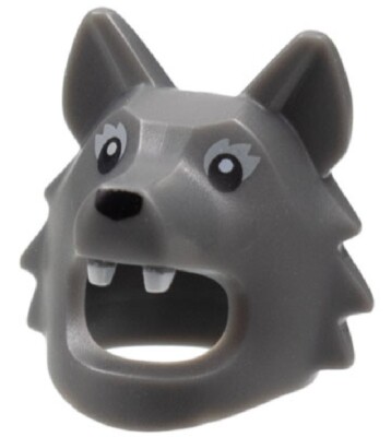 LEGO New Dark Bluish Gray Minifig Head Costume Wolf Dog Black Eyes Nose D54