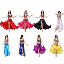 3Pcs Belly Dance Costumes Set Belly Dance Bra Tops Skirt Sequins Waist Belt