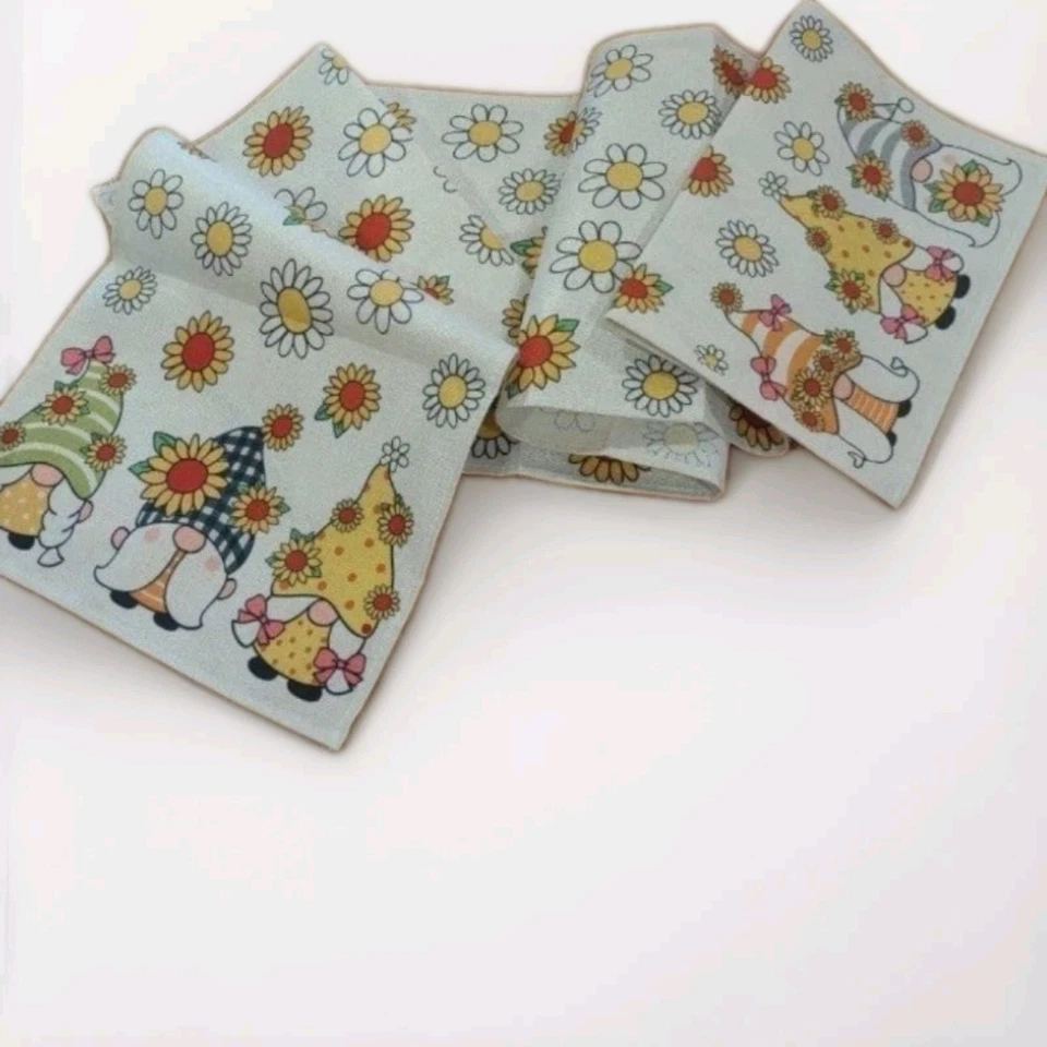 Gnomo fazenda outono colheita rústica sol flores gingham estopa mesa corredor - Imagem 2 de 3