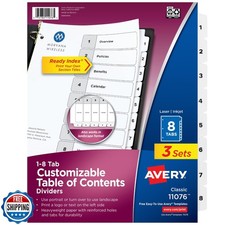 Avery Dividers for 3 Ring Binders, 8 Tabs per Set, Customizable T