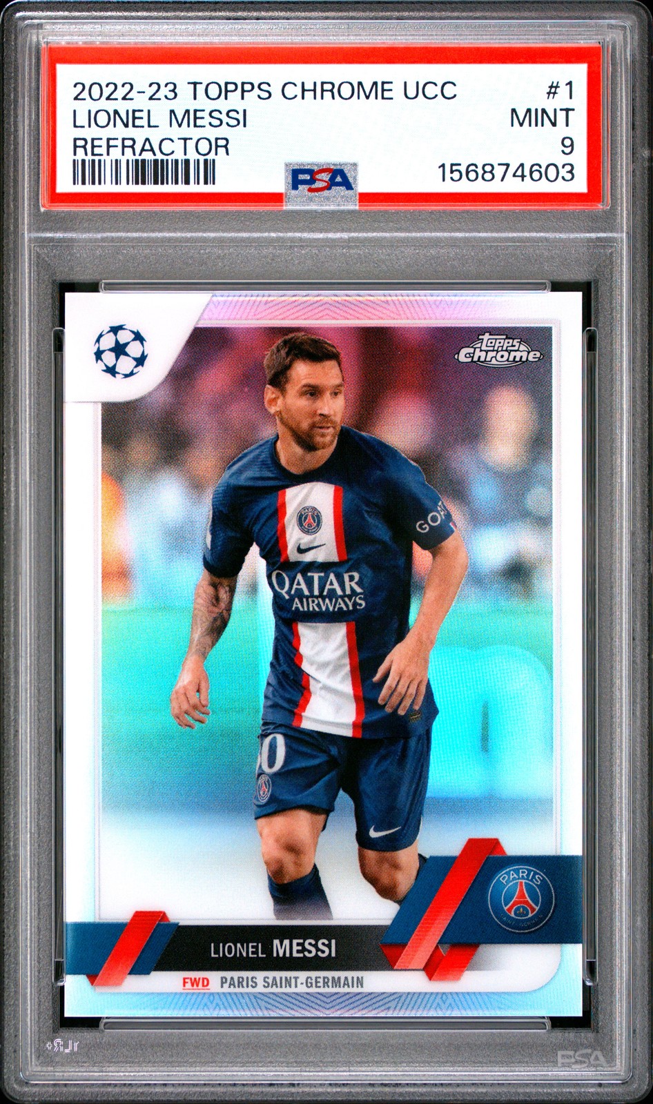 2022-23 Topps Chrome Uefa Club Competitions #1 Lionel Messi Refractor PSA 9