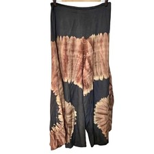 BOHO TIE DYE PALAZZO WIDE LEG PANTS RAYON THAILAND BROWN FLOWY BEACH FESTIVAL S