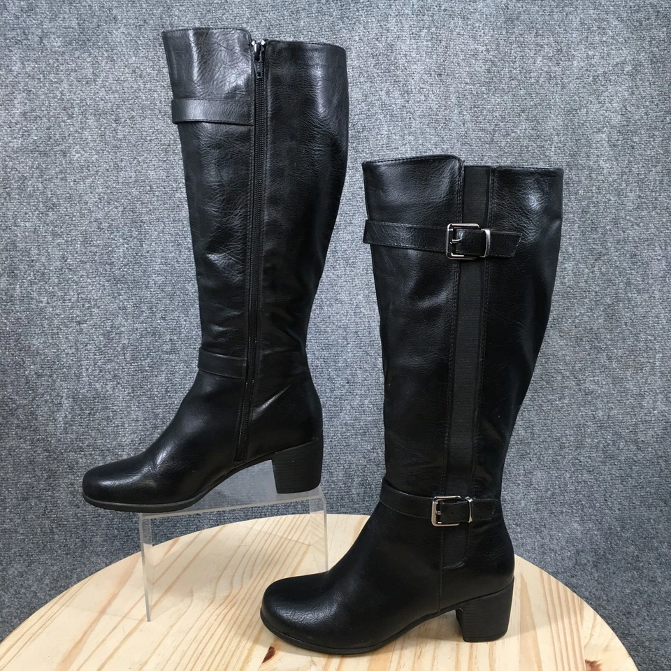 Botas Croft & Barrow para mujer 7 M de altura para montar negras imitación cuero hasta la rodilla cómodas Foto 2 de 4