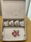 4 Vintage 1960's Anchor Hocking Primrose Milk Glass Snack Tray Sets W/Box