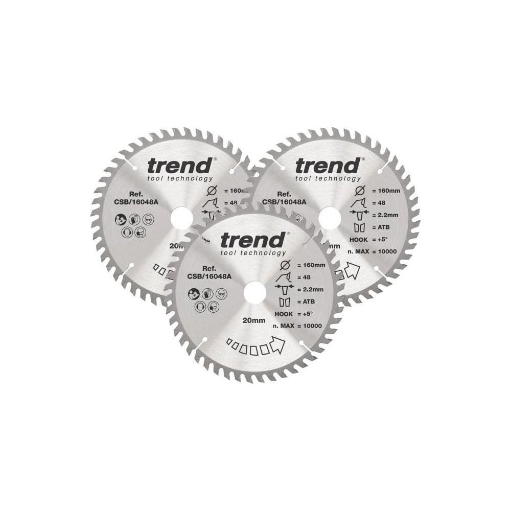 Trend CSB/160/3PK Wood Circular Saw Blade 160mm x 20mm x 48T Pack of 3