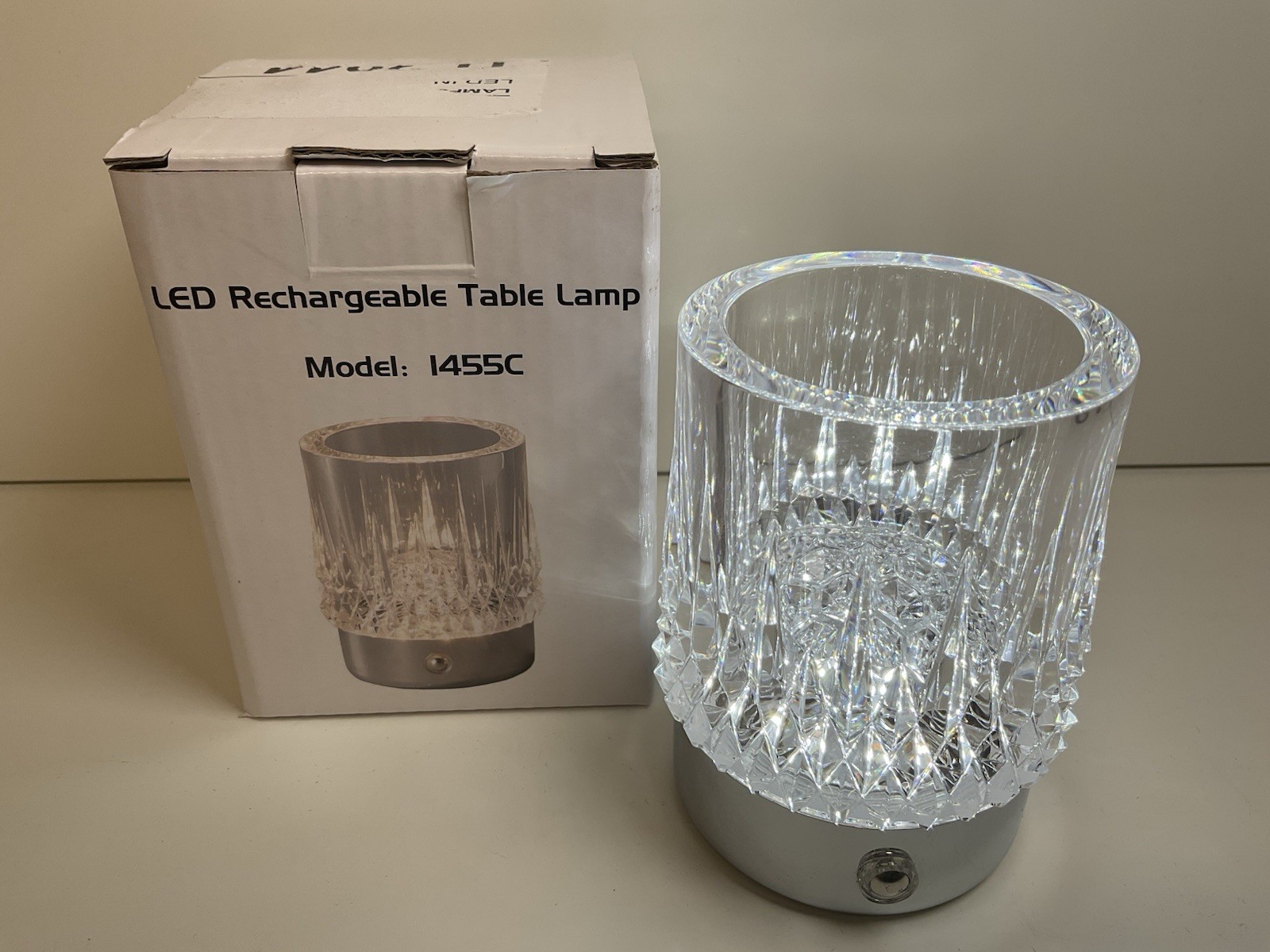 Rechargeable Table Lamp, Battery Operated, Cylindrical Shade, Chrome Finish - Image 2