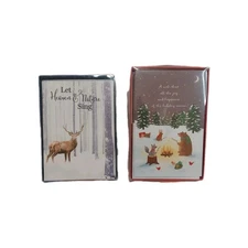 Boxed Holiday Christmas Cards '25' Total Deer Bear Rabbit Fox Snow Tree Campfire