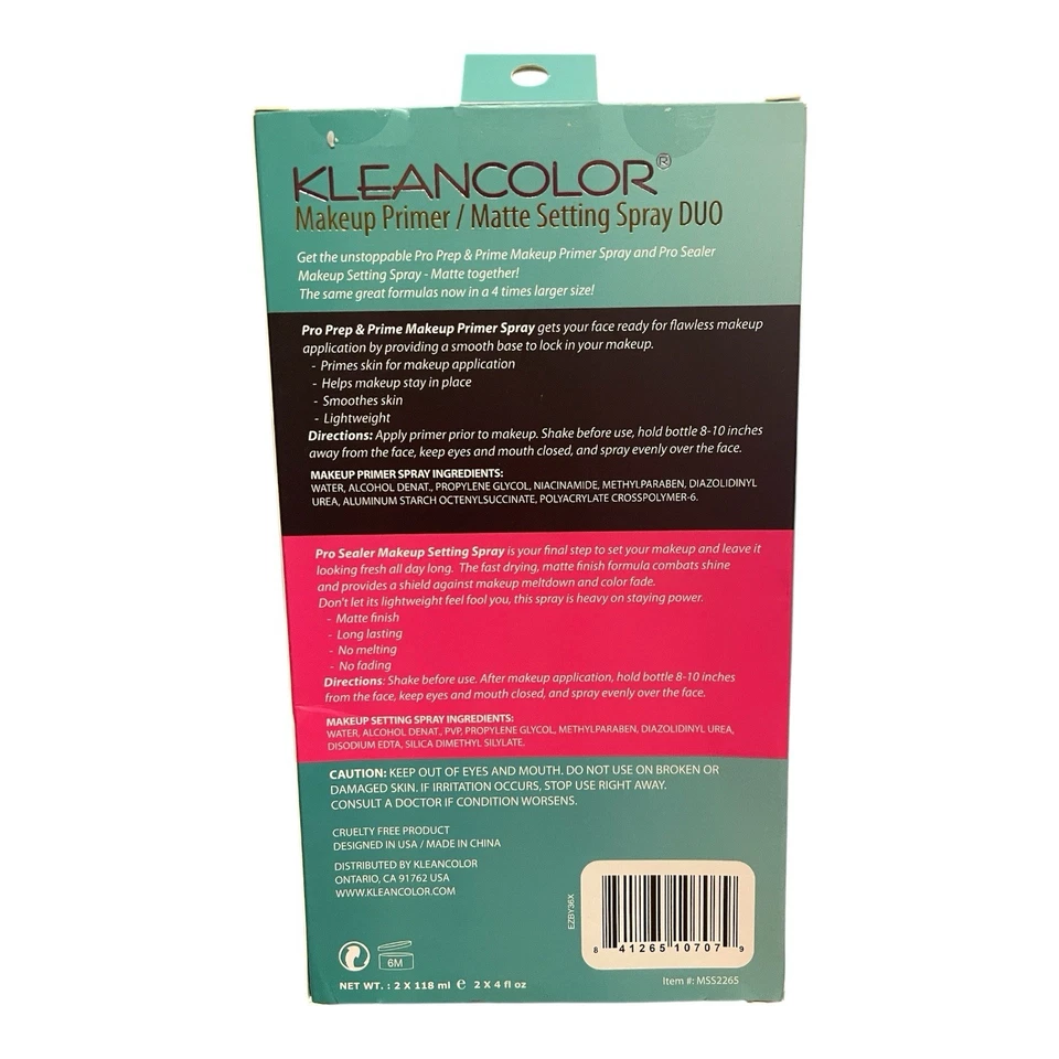 KLEANCOLOR PRO MAKEUP PRIMER & MATTE SETTING SPRAY DUO 4 OZ EA - NEW SEALED BOX - Image 2 of 2