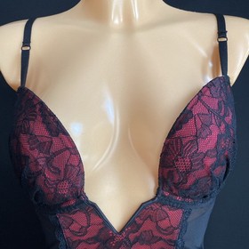 Ann Summers Underwired Suspender Cami Black Ultra Sheer Mesh & Lace, UK 34C