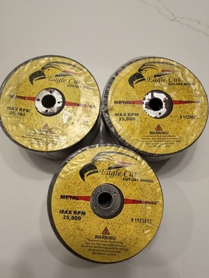 Lot of 3 Eagle Cut Cut-Off Wheels 3'' x 3/8'' Metal Cutting Discs 25k RPM #1723023