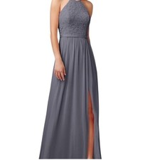 David's Bridal open back halter neck maxi dress Gray size 10