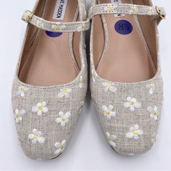 Mocasín plano Steve Madden Boden natural floral bordado correa media talla 8,5 Foto 4 de 4