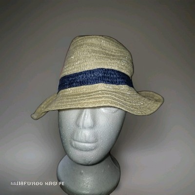 Women s Beige Straw Floppy Blue Woven Lace Sun - One Size Hat 