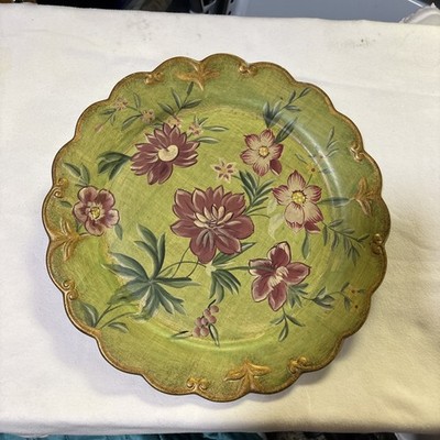 IMAX Floral Decorative Plate Sage Pinks Golden Bronze Trim 11.5 in.