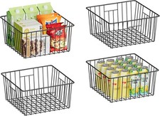4 PCS Metal Wire Baskets Pantry Organization Freezer Organizer Bins Handles