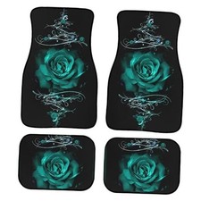 Rose Car Floor Mats Set of 4 Flower Design Vintage Rose Pattern Floor Green