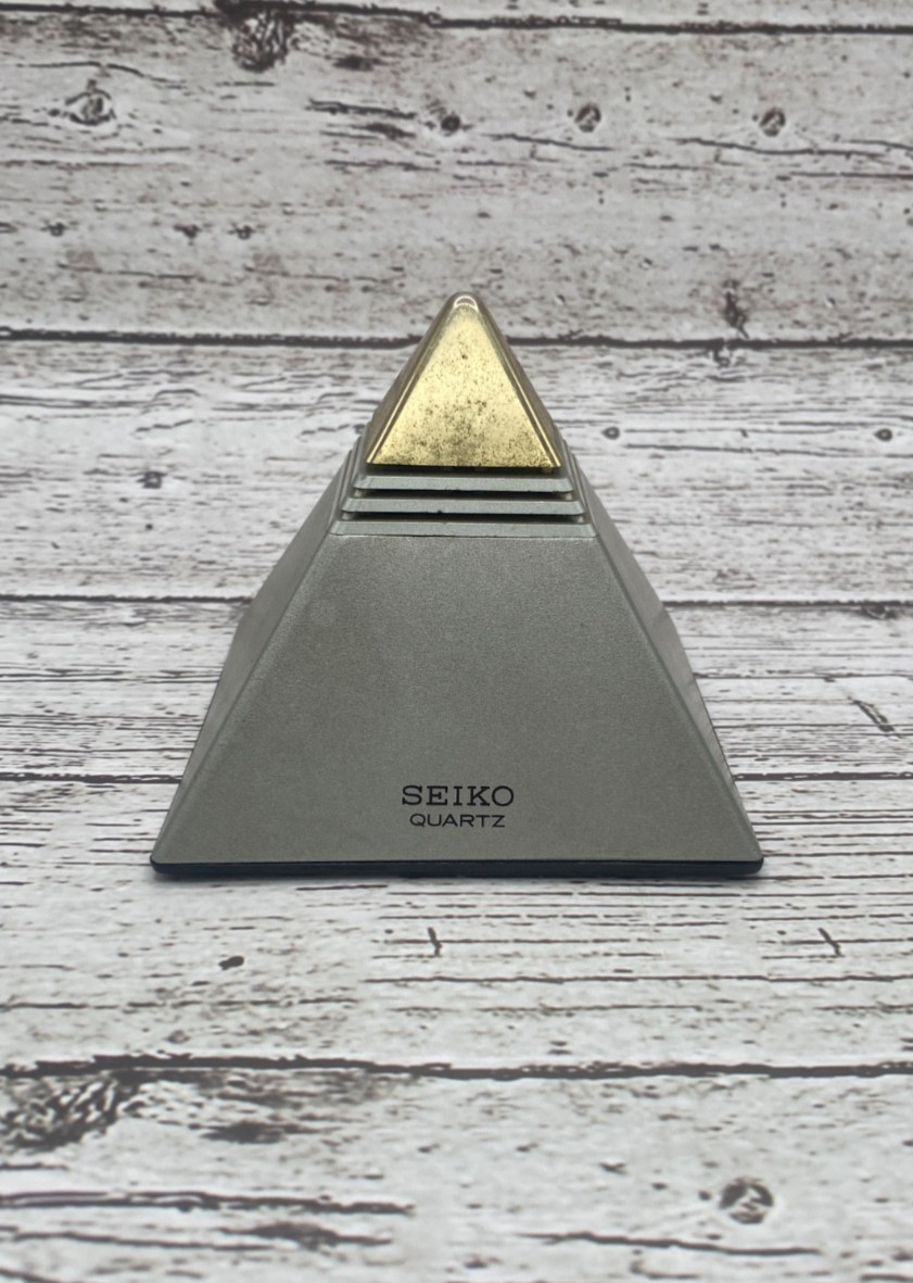 Vintage SEIKO Pyramid Talking Alarm Clock Silver Bottom Gold Top Quartz Working
