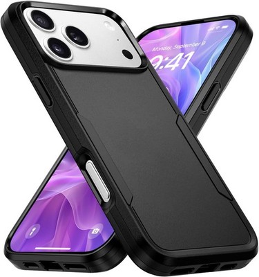 iPhone 17 Pro Max Case, Dual Layer Heavy Duty Shockproof Protective Cover, Black