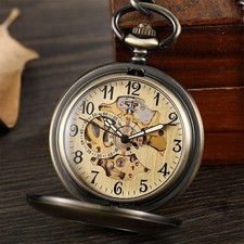 Men's Bronze Mechanical Pocket Watch Vintage Style Classic Watches Pendant Chain