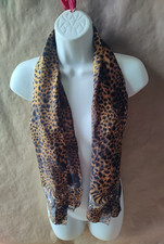 Vintage Leopard Animal Print Silk Scarf Brown  Black Long Accessory Street