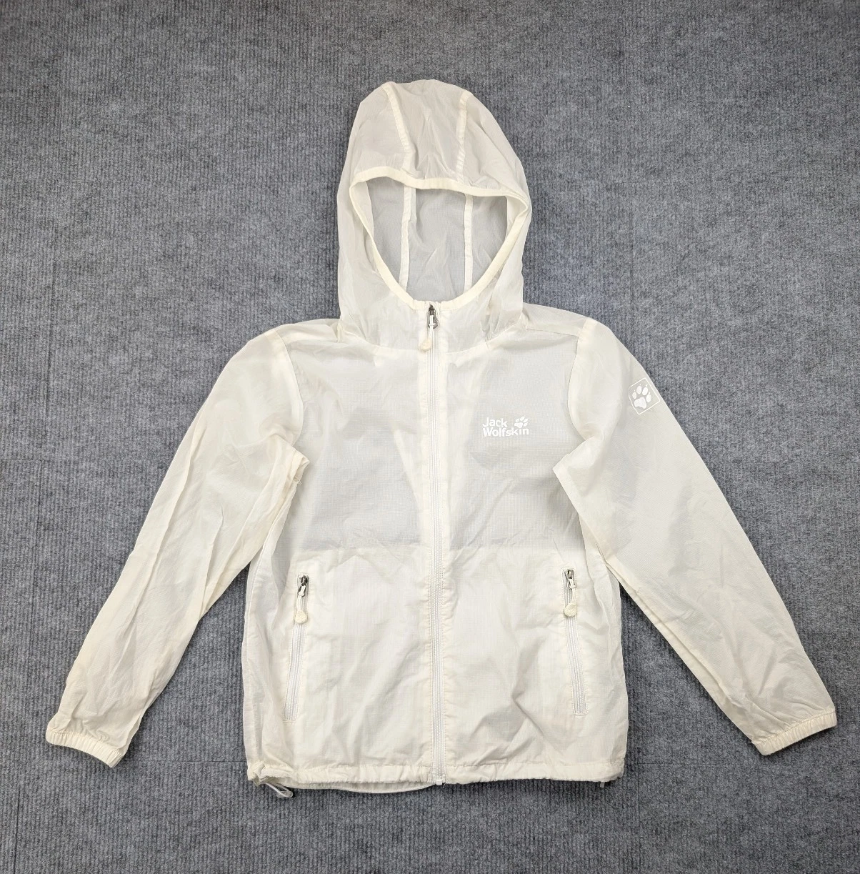Jack Wolfskin Shell Rain Jacket Kid 120 US 6-7 Outdoor Lightweight Ripstop White