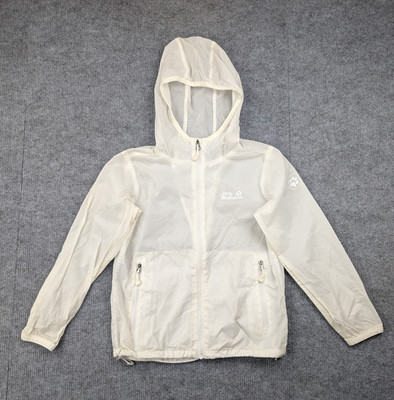 Jack Wolfskin Shell Rain Jacket Kid 120 US 6-7 Outdoor Lightweight Ripstop White