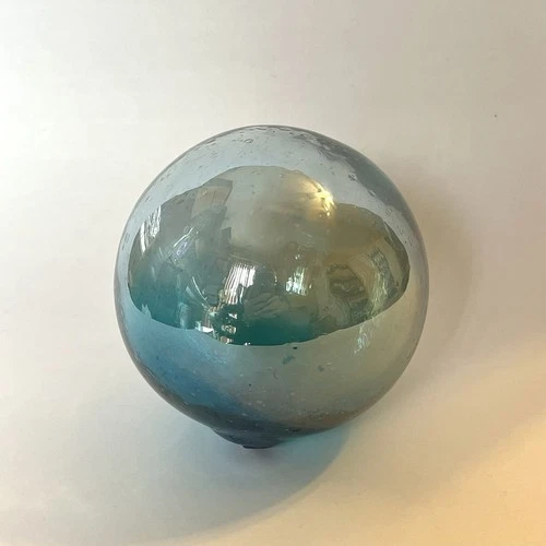 Vintage Blenko Glass Turquoise Iridescent Float Orb #51 – 4" – Seed Bubbles