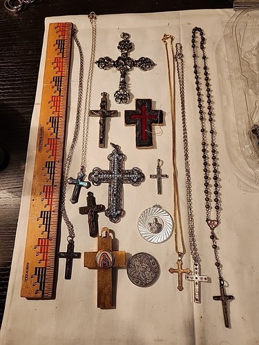 Vintage Mixed Lot Rosary Crosses Chain Guardian Coin