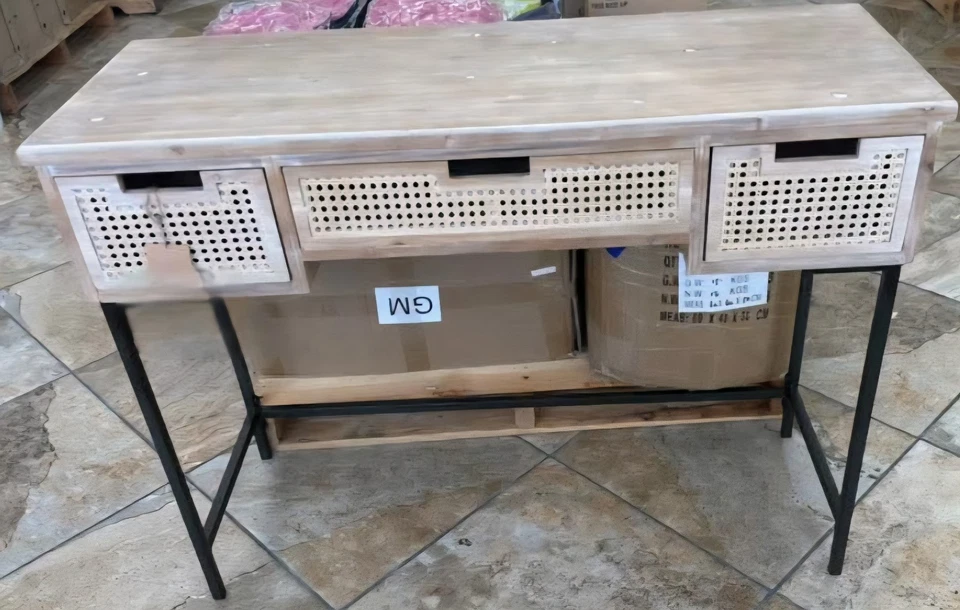Rustic Console Table with 3 Drawers Farmhouse Country Style, Natural Finish - Image 2 of 3