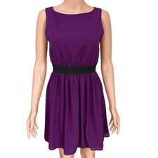 ALICE + OLIVIA NELL SILK/LEATHER DRESS PLUM PURPLE OPEN BACK SIZE 2 magenta