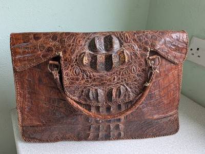 GROSSE VINTAGE KROKODILLEDER HANDTASCHE - TASCHE - 17 X 11 X 4 ZOLL