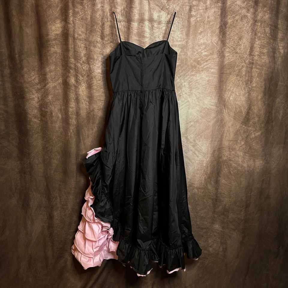 Vintage 80s JCPenney Ruffled Formal Dress Black Pink Empire Waist Layered Gothic - Image 2 of 4
