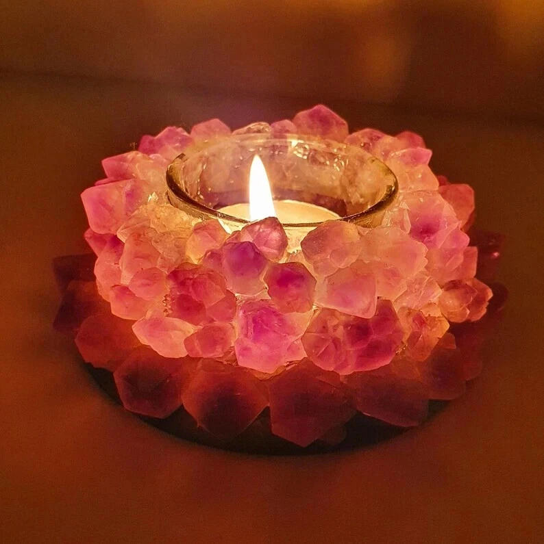 Amethyst Candle Holder – Lotus Crystal Tealight for Meditation & Healing Decor - Image 4 of 4