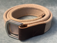 Lands End Uniform Belt Tan Youth Large Webbing 1" Cotton D Ring Leather 37" NWOT